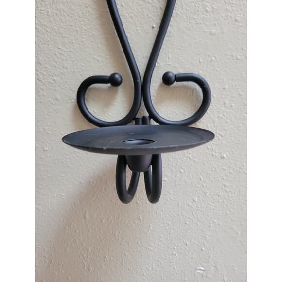 2 Vintage Wall Sconce Candle Holders, Large Black Wrought Iron Metal - Picture 3 of 4